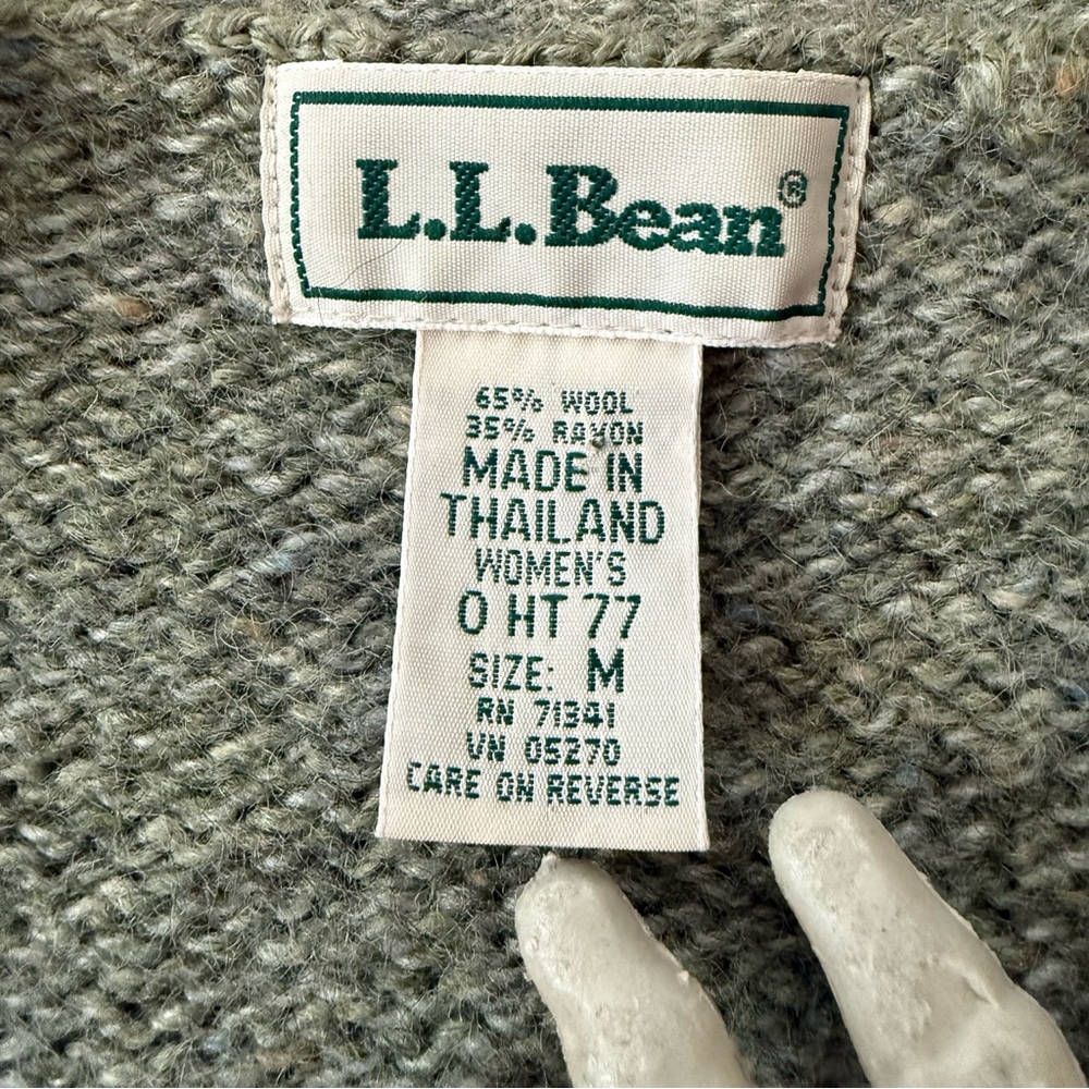 Vintage 80s LL Bean Wool Rayon Blend Green Knit Cardigan Sweater Vest ~ Size M - Picture 7 of 8